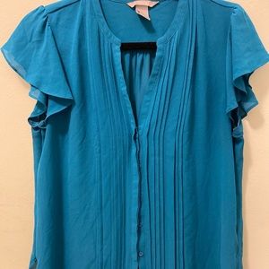 Teal Chiffon like Button-down Blouse by H&M